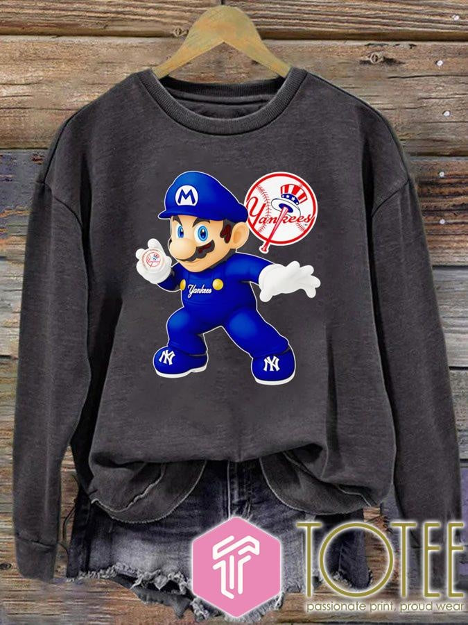 Super Mario Holding Baseball New York Yankees T-shirt