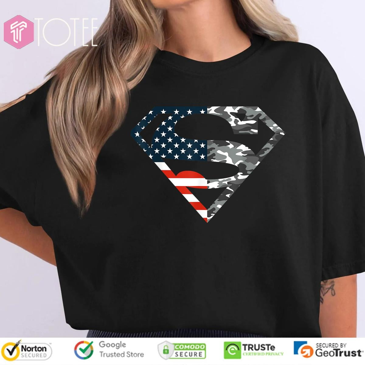 Superman Camo Logo American Flag 4Th Of July T-shirt