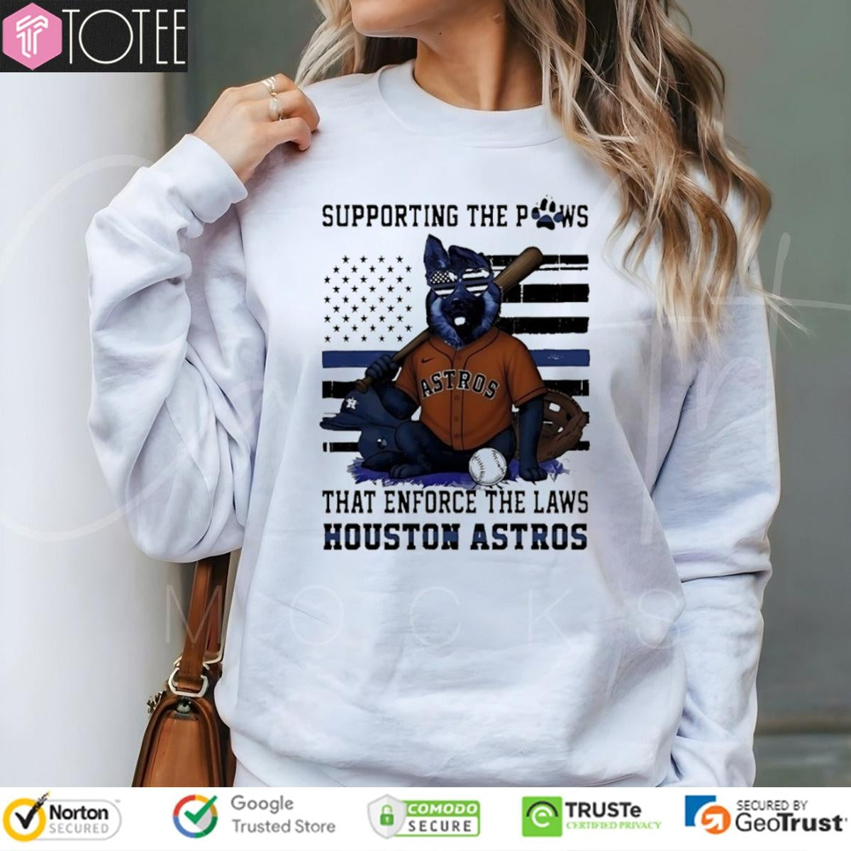 Supporting The Paws That Enforce The Laws Houston Astros Thin Blue Flag German Dog T-shirt
