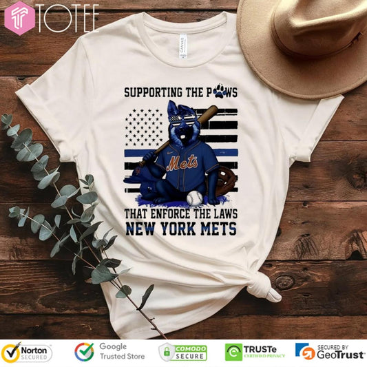 Supporting The Paws That Enforce The Laws New York Mets Thin Blue Flag German Dog T-shirt