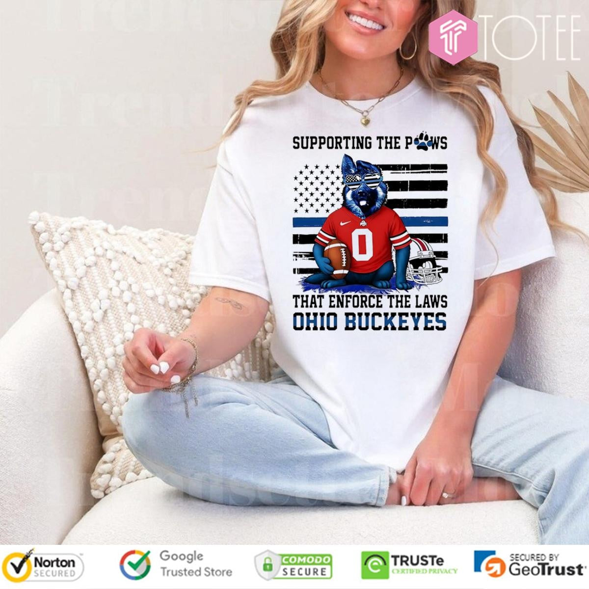 Supporting The Paws That Enforce The Laws Ohio Buckeyes Thin Blue Flag German Dog T-shirt