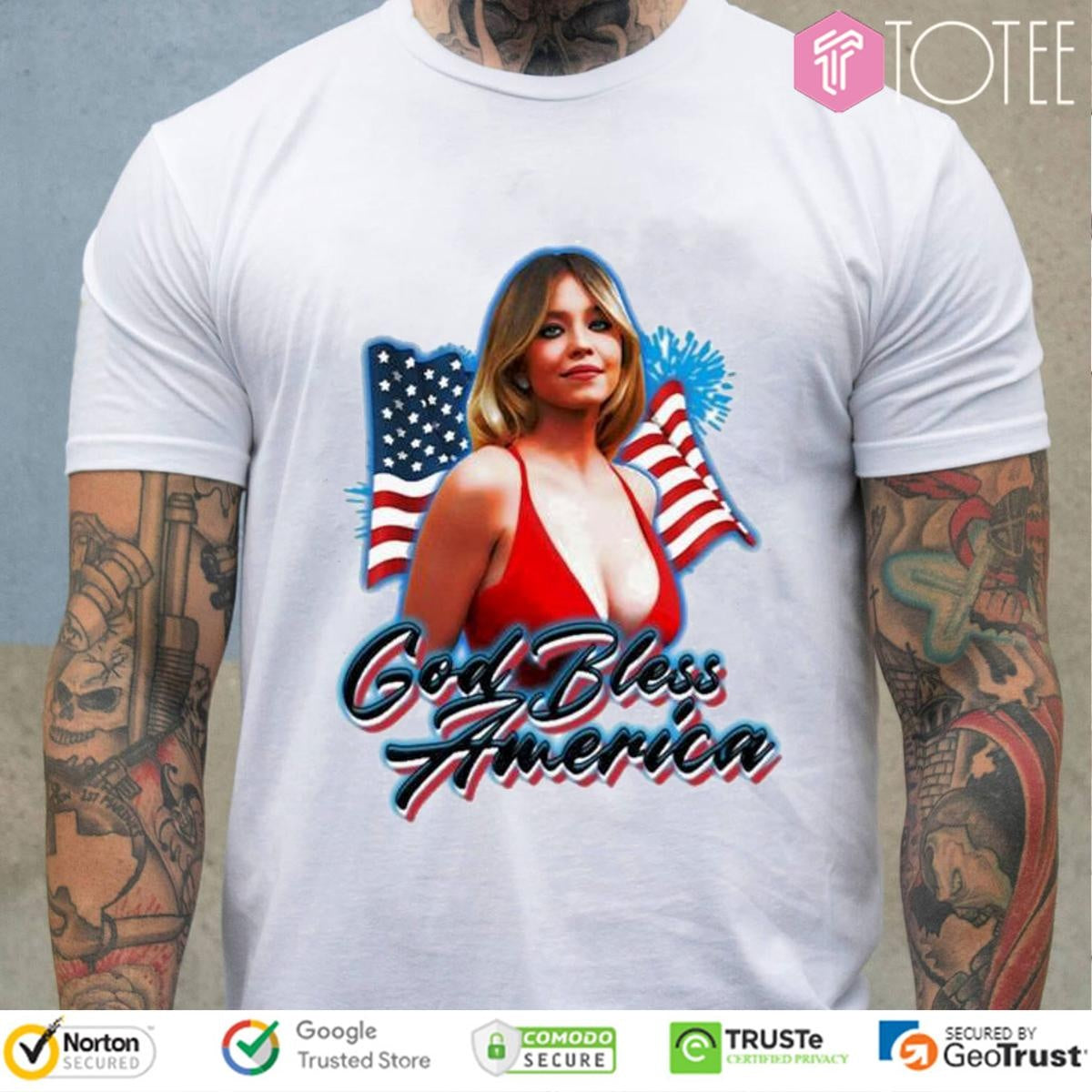 Sydney Sweeney God Bless America Flag Independence Day T-shirt