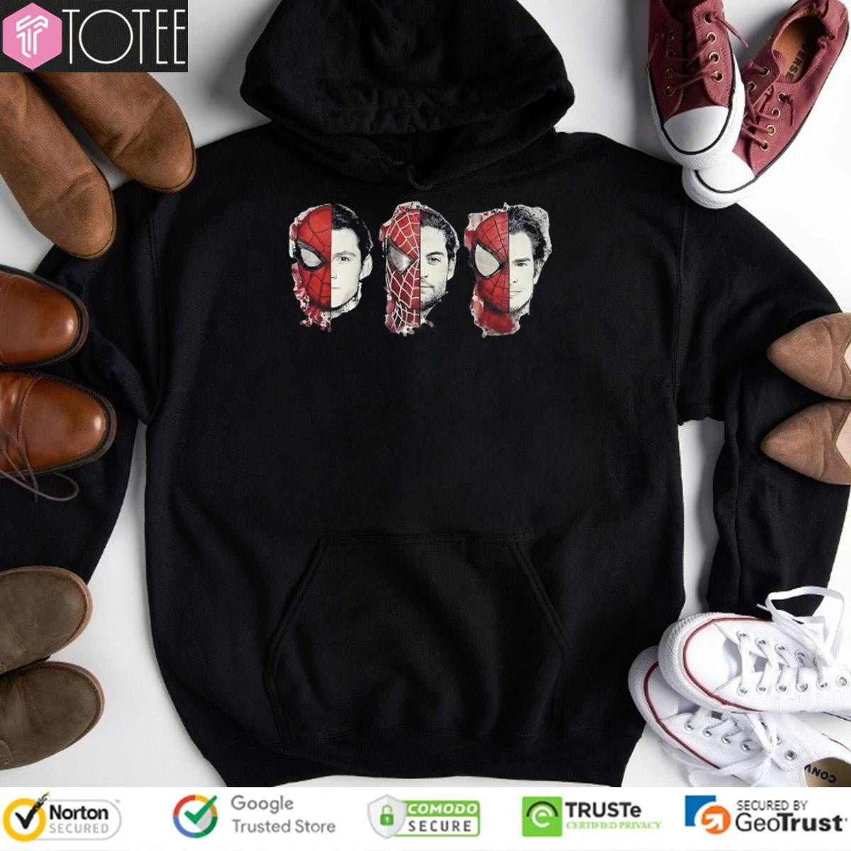 Tom Holland Tobey Maguire Andrew Garfield Faces Split Mask Spider-Man Trio T-shirt