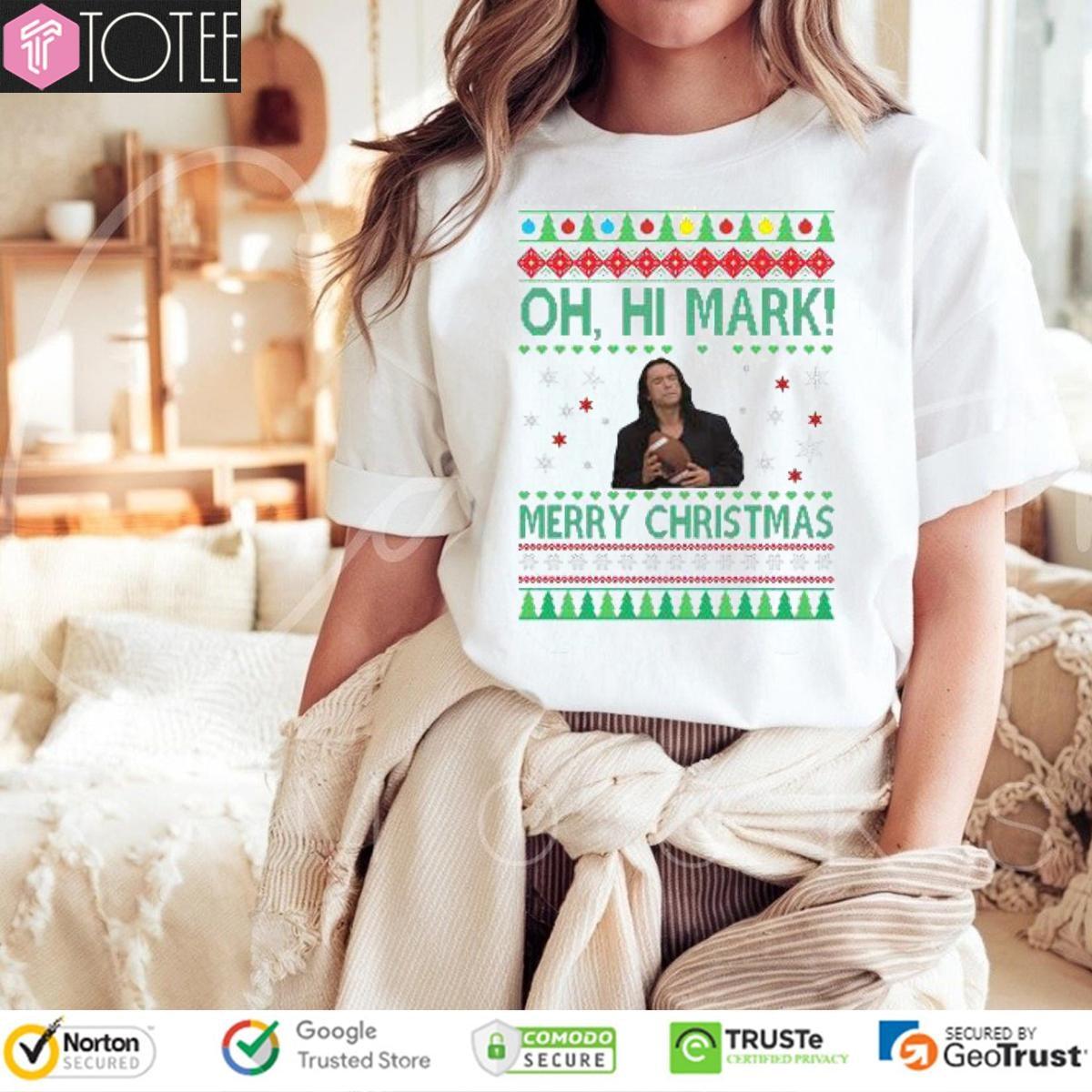 Tommy Wiseau Oh Hi Mark Merry Christmas Ugly Sweater T-shirt