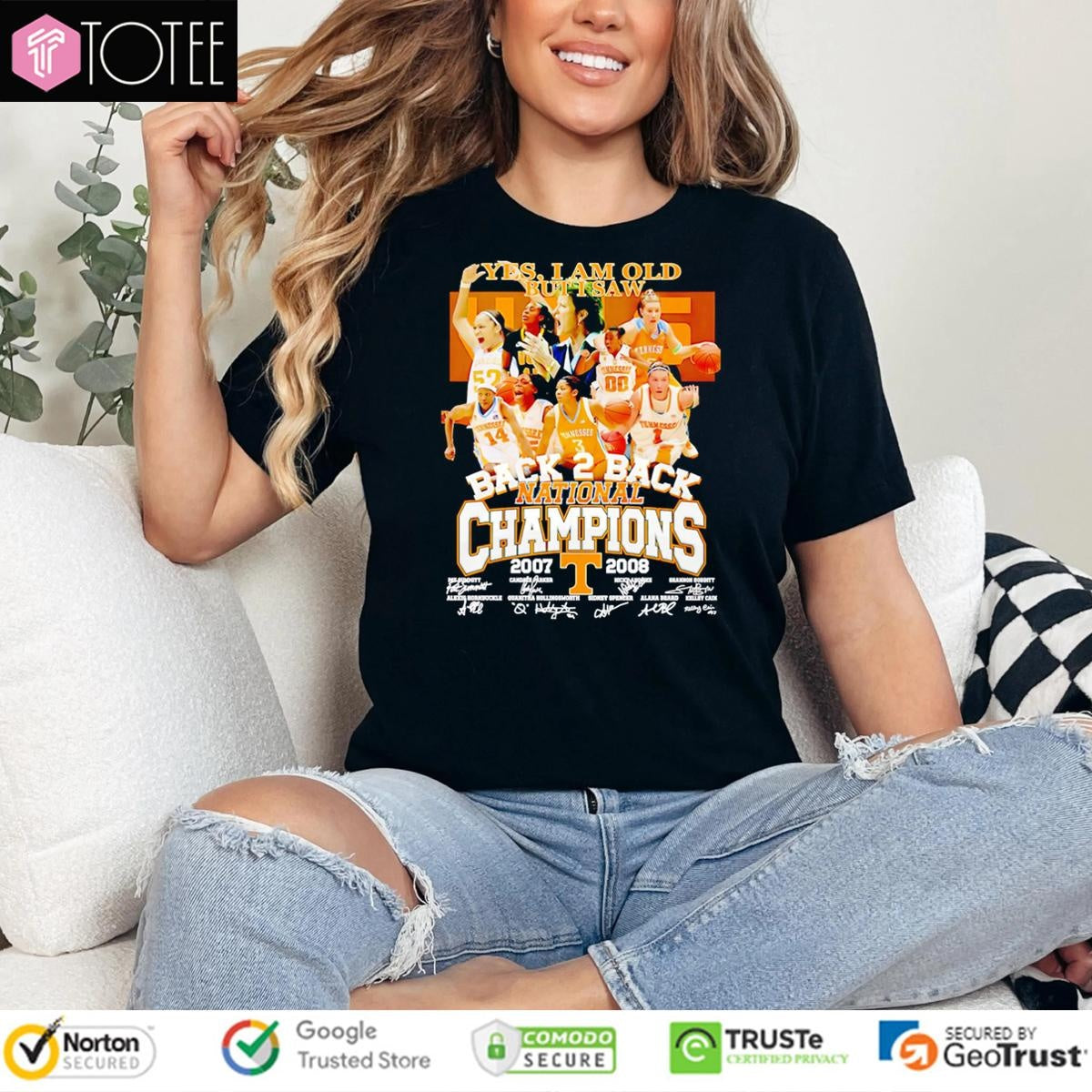 Yes I Am Old But I Saw Back 2 Back National Champions Tennessee Volunteers Signatures T-shirt