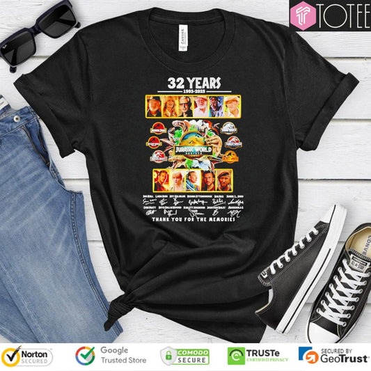 32 Years Jurassic World Rebirth 1993-2025 Signatures Thank You T-shirt