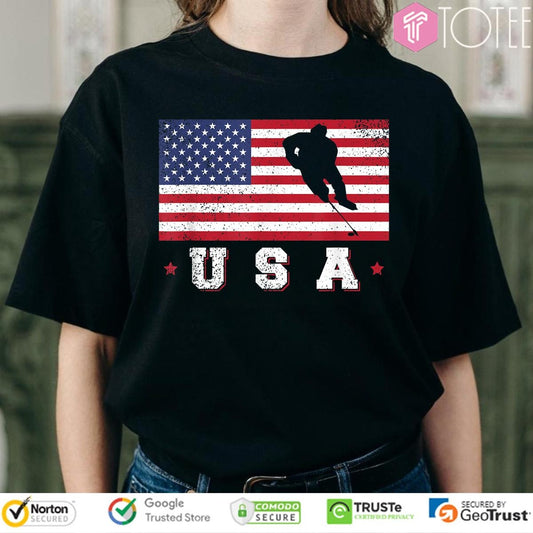 American USA Flag Ice Hockey Patriotic 4Th Of July T-shirt