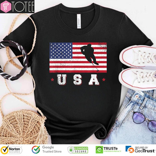 American Usa Flag Ice Hockey Patriotic 4Th Of July T-shirt