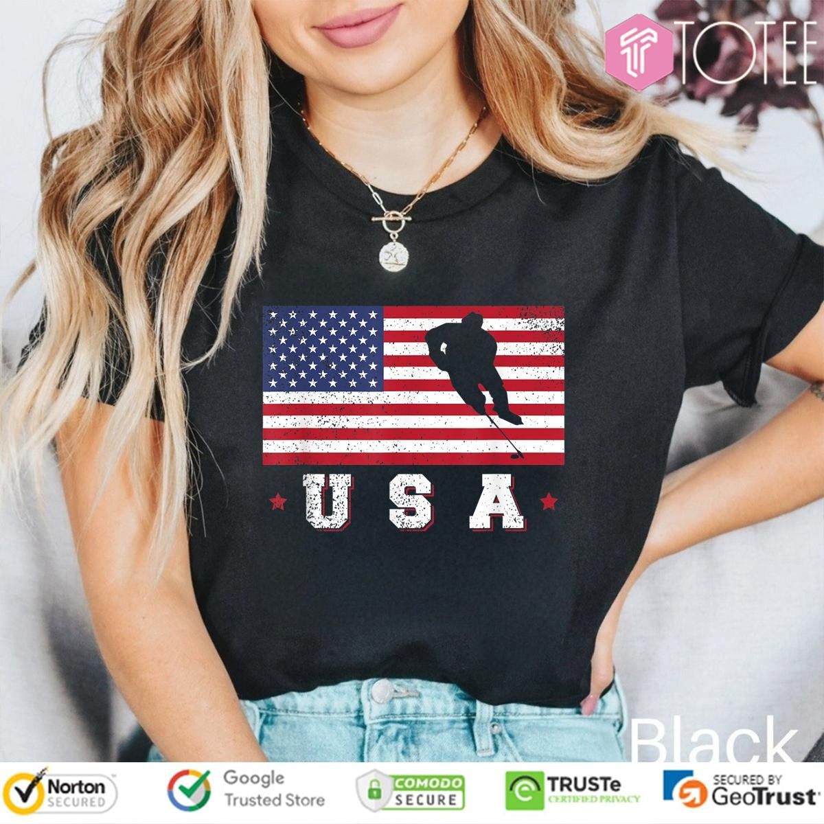 American USA Flag Ice Hockey Patriotic 4Th Of July T-shirt