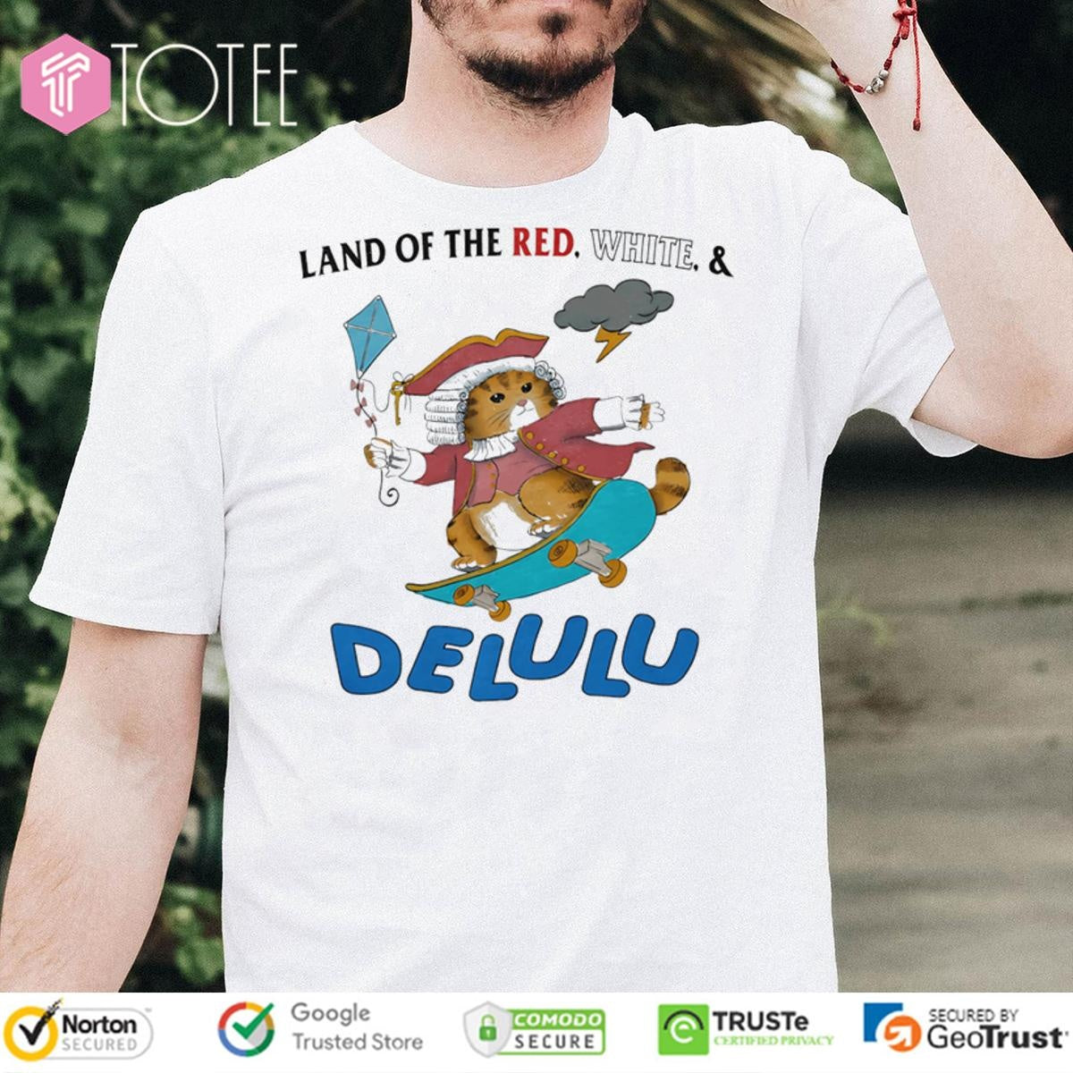 Cat Land Of The Red White Delulu 4Th Of July T-shirt
