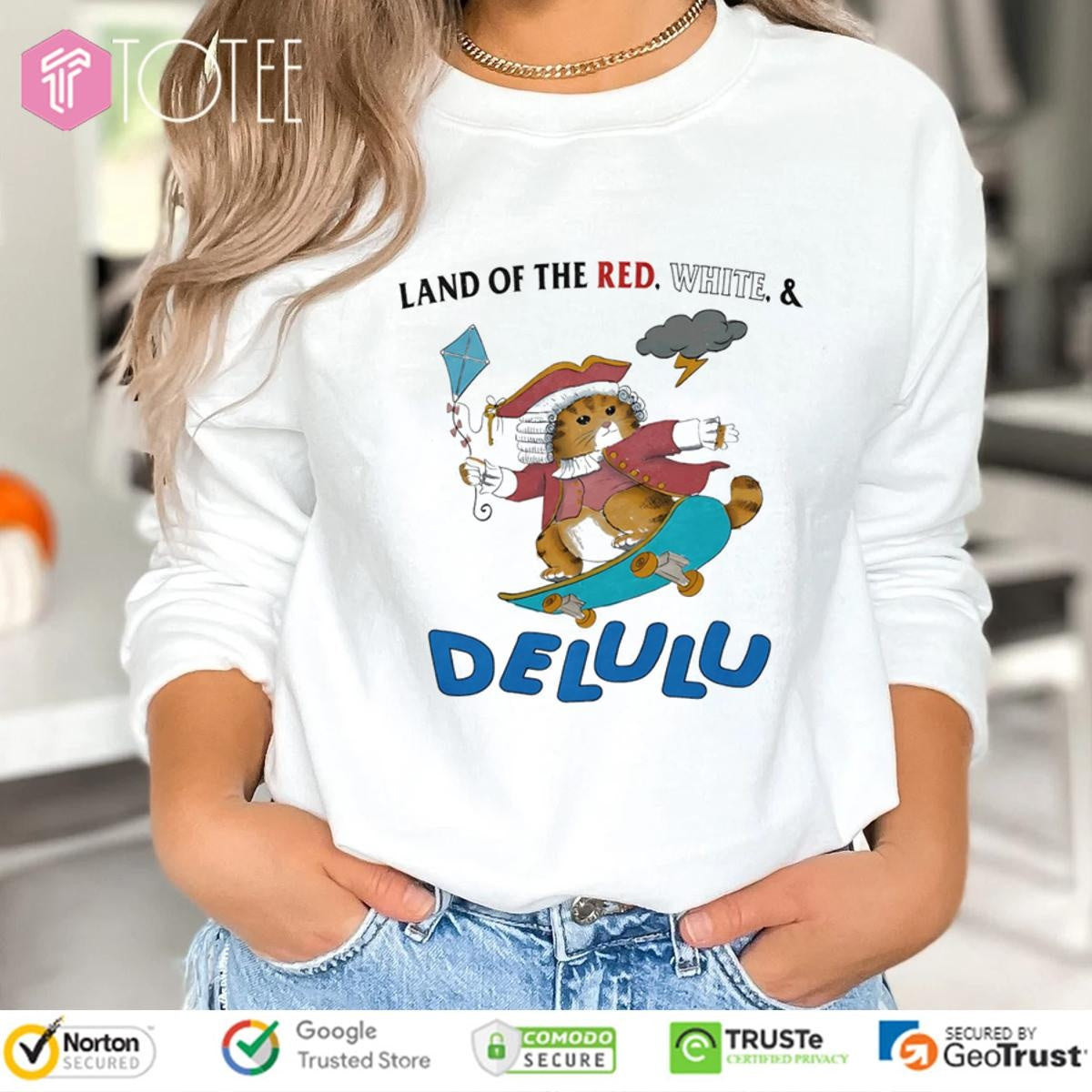 Cat Land Of The Red White Delulu 4Th Of July T-shirt