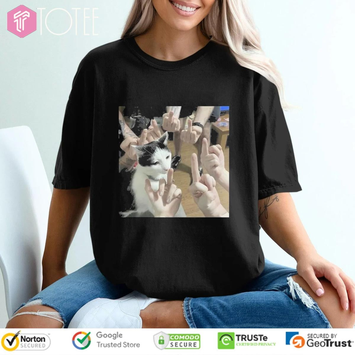 Cat Surrounded By Middle Fingers Meme T-shirt