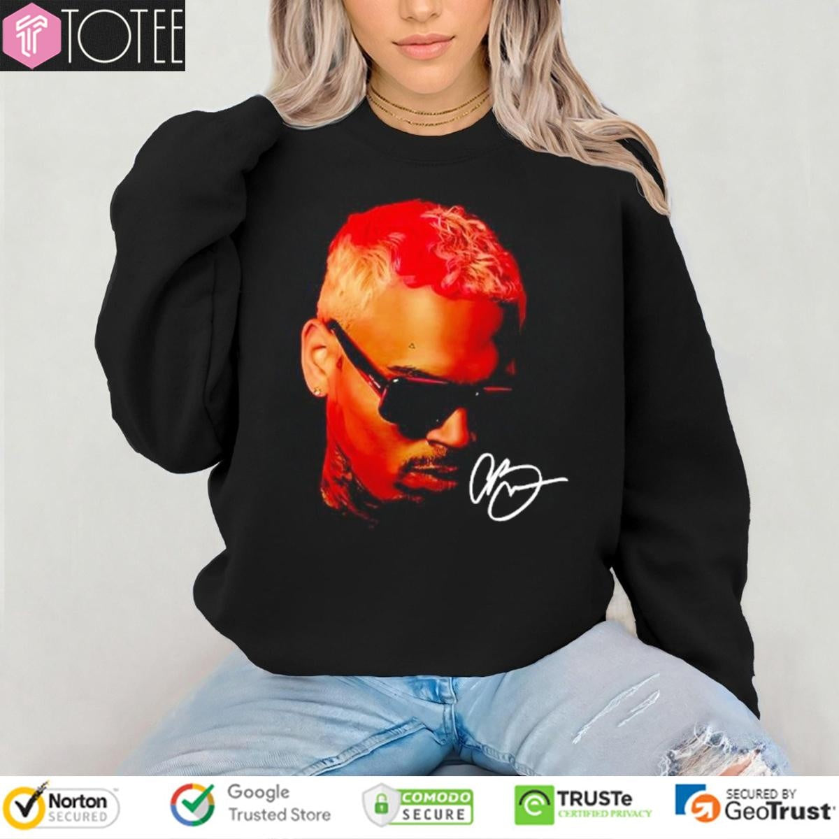 Chris Brown Pink Hair Big Head Portrait Signature T-shirt