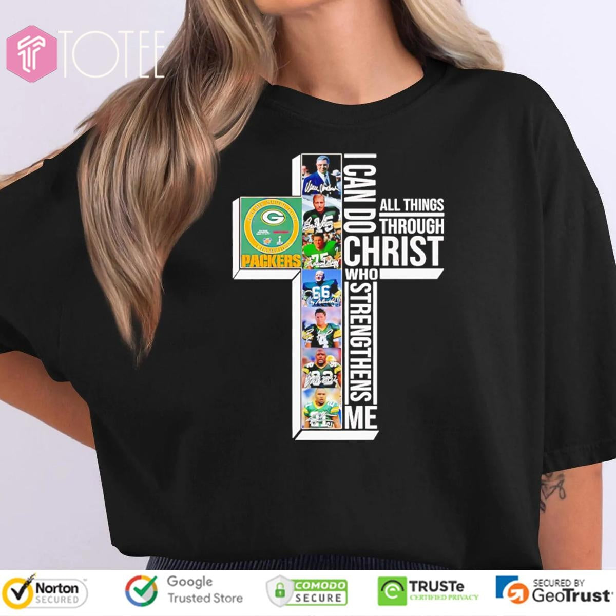 Cross Green Bay Packers 4 Time Super Bowl Champions Signatures T-shirt