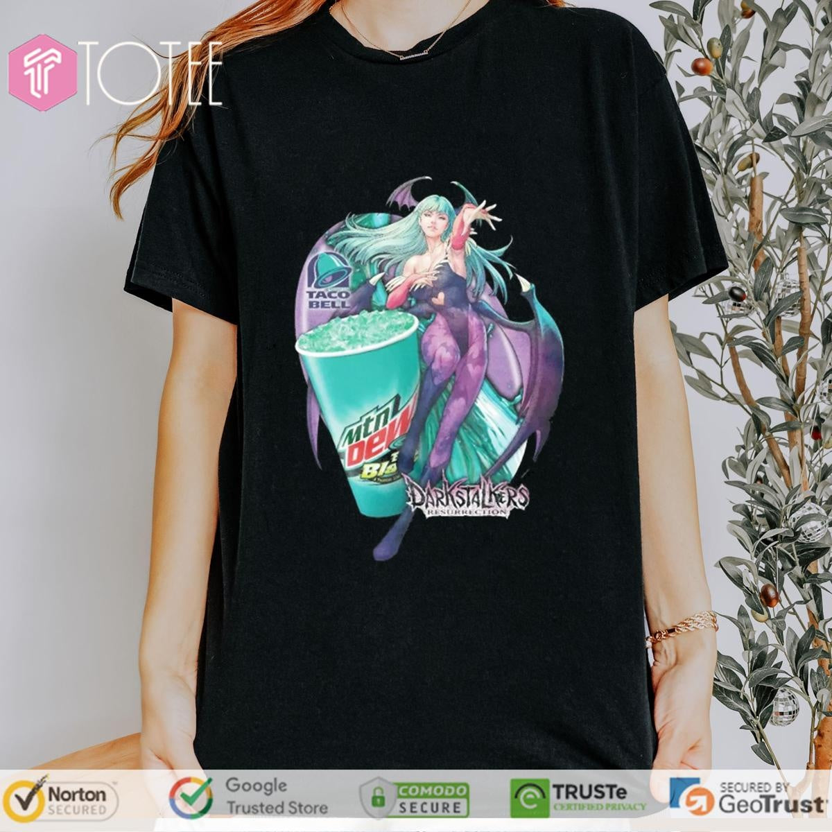 Darkstalkers Resurrection Morrigan Aensland Mtn Dew Baja Blast Taco Bell T-shirt