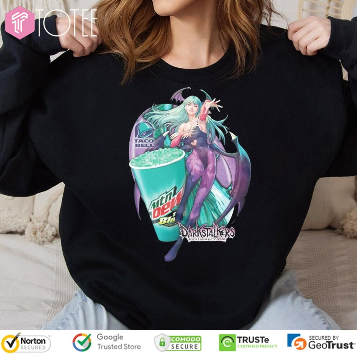 Darkstalkers Resurrection Morrigan Aensland Mtn Dew Baja Blast Taco Bell T-shirt