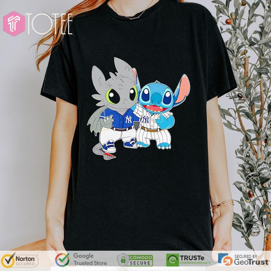Disney Stitch Toothless New York Yankees Baseball T-shirt