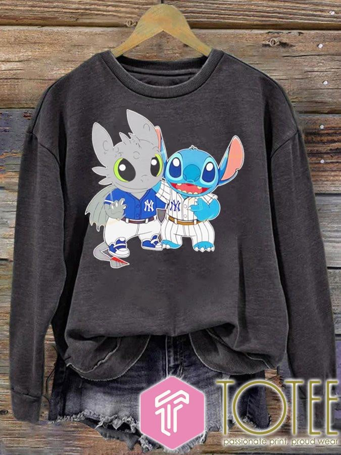 Disney Stitch Toothless New York Yankees Baseball T-shirt