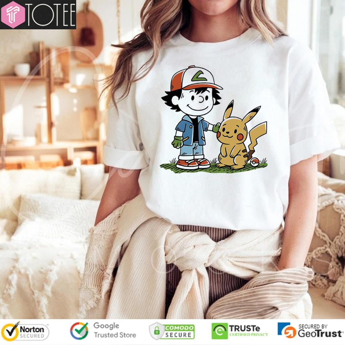 Friends Satoshi And Pikachu Cartoon T-shirt