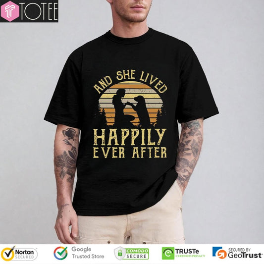 Girl And Her Dog She Lived Happily Ever After Sunset Vintage T-shirt