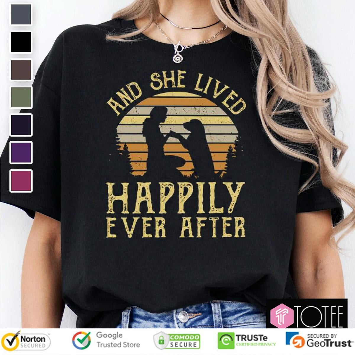 Girl And Her Dog She Lived Happily Ever After Sunset Vintage T-shirt