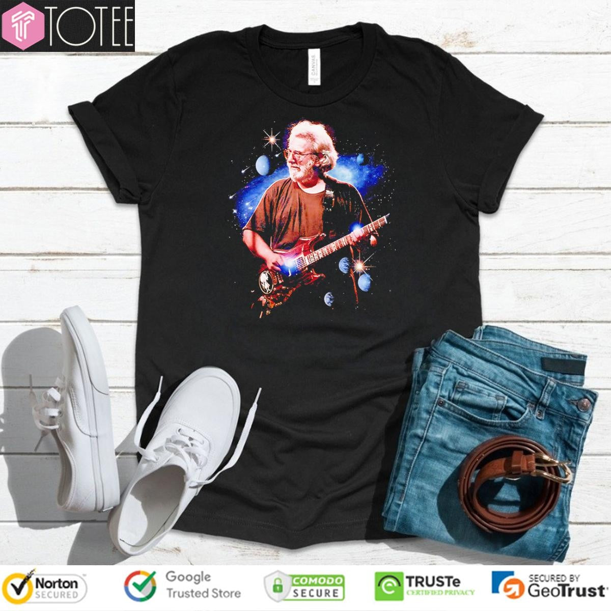 Grateful Dead Jerry Garcia Playing Guitar Space Graphic T-shirt