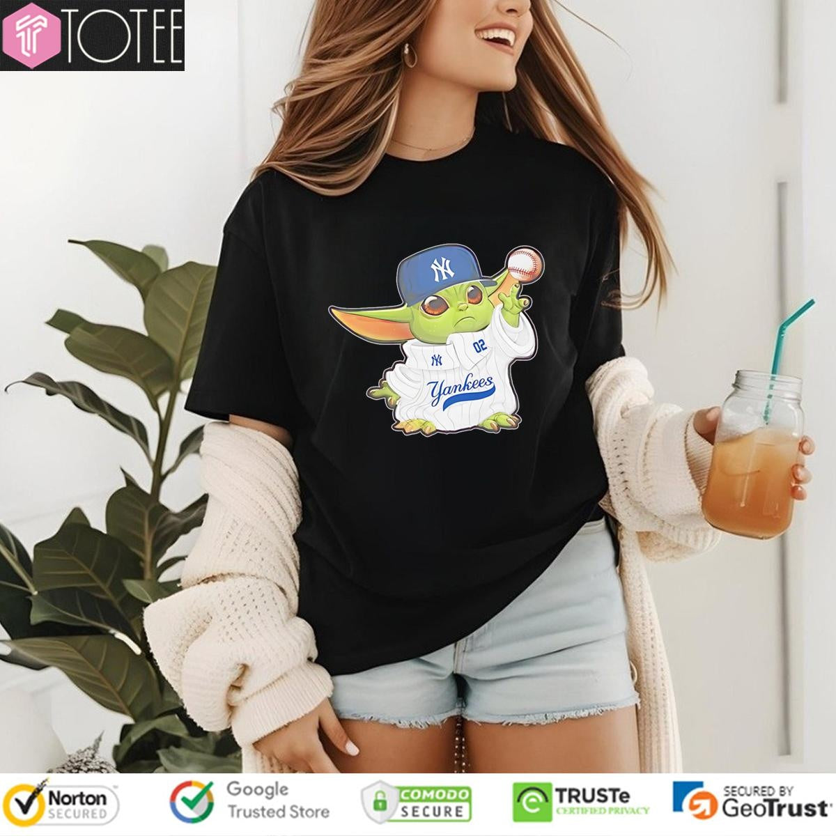 Grogu Baby Yoda Touch New York Yankees Baseball T-shirt