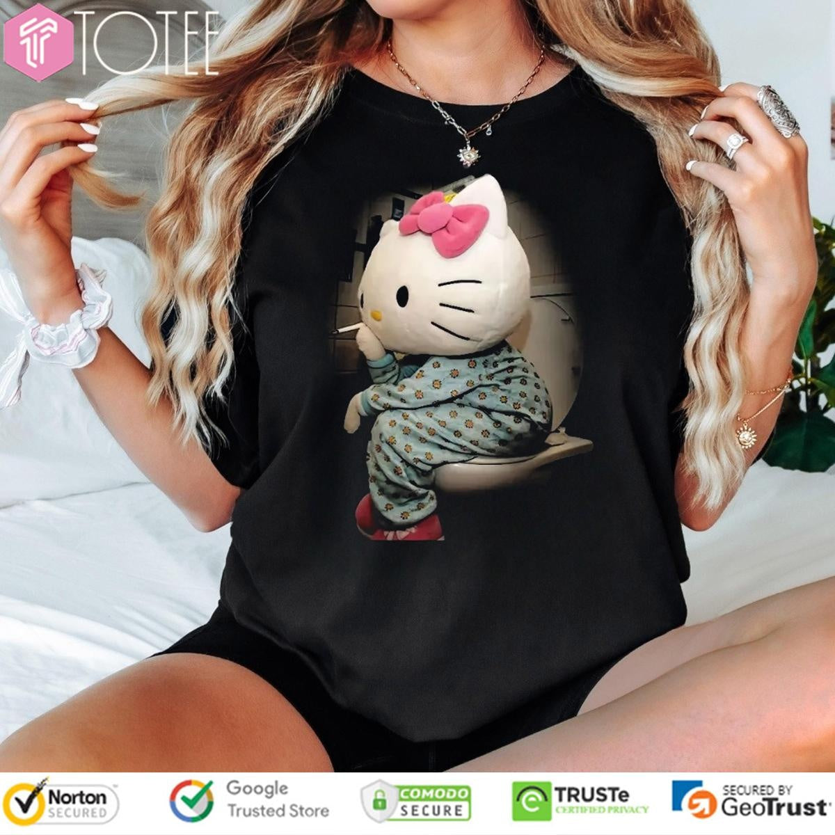 Hello Kitty Smoking In Toilet Meme T-shirt