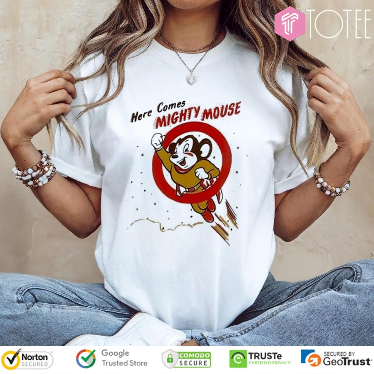 Here Comes Mighty Mouse Superman Mickey T-shirt