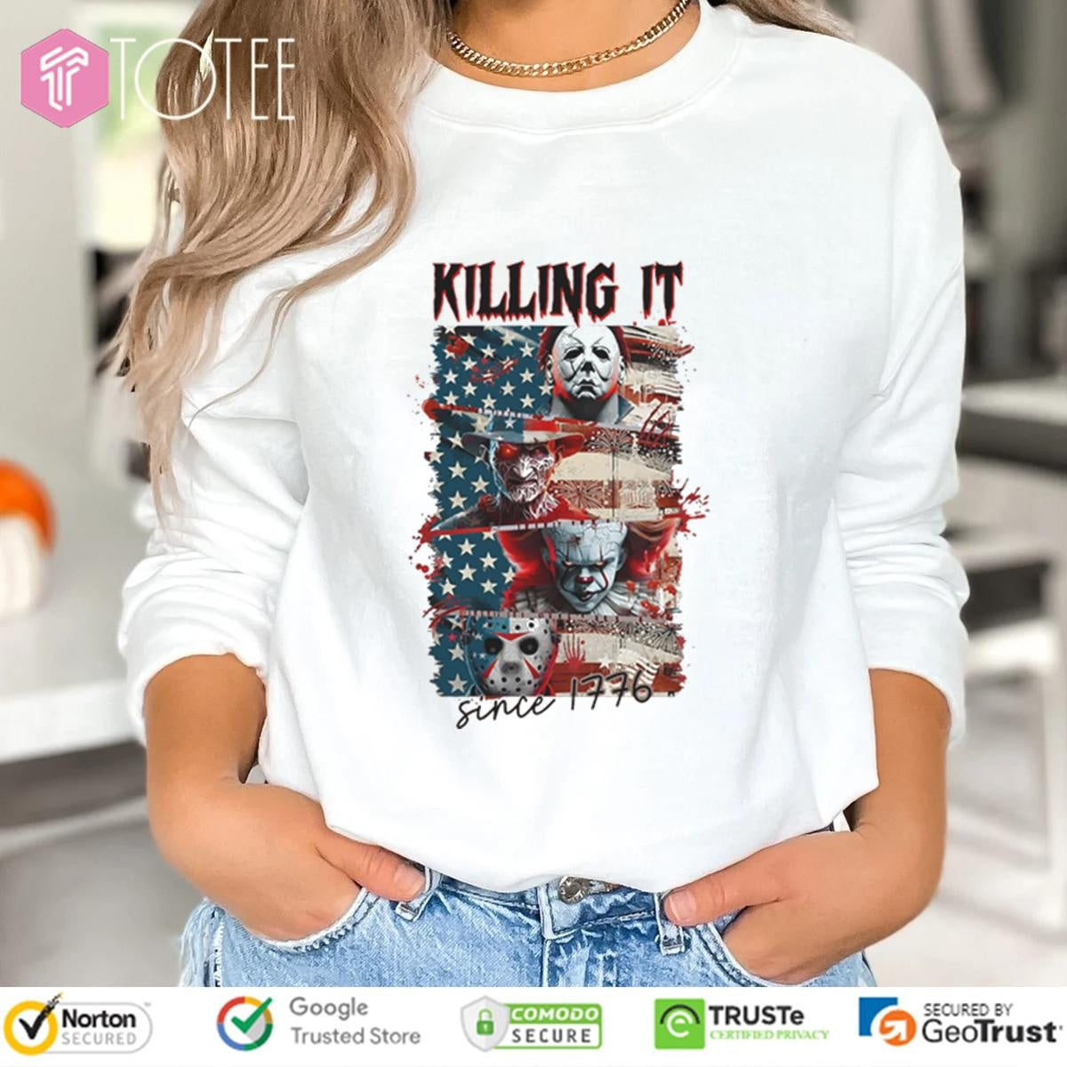 Horror Characters Killing It Since 1776 4Th Of July American Flag T-shirt