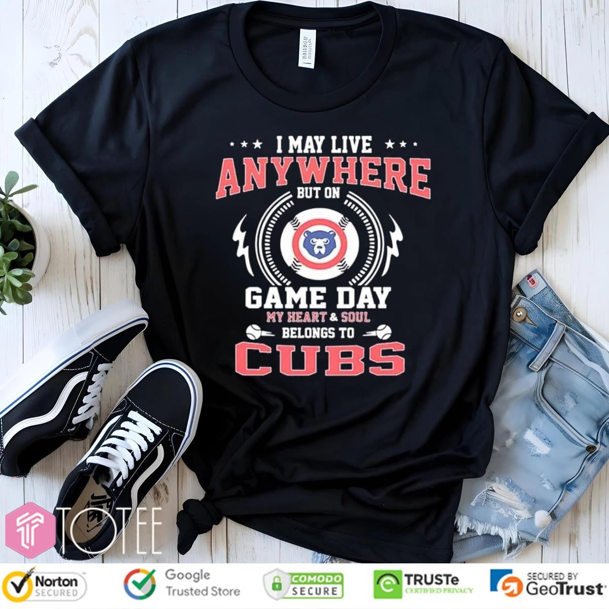 I May Live Anywhere But On Game Day My Heart Soul Belongs To Cubs Baseball T-shirt