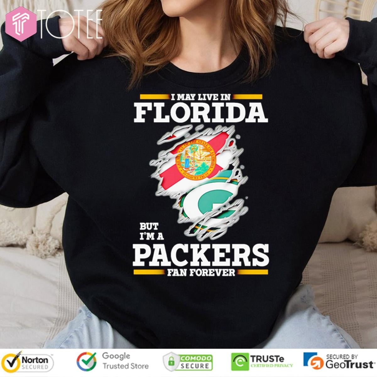 I May Live In Florida But Im A Green Bay Packers Fan Forever Torn T-shirt