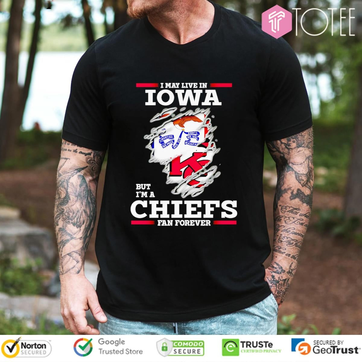 I May Live In Iowa But Im A Kansas City Chiefs Fan Forever Torn T-shirt
