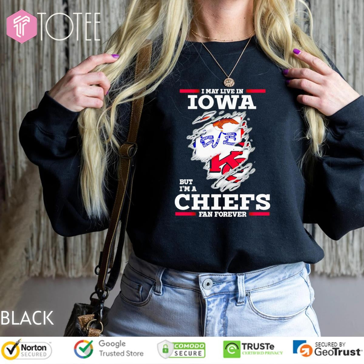 I May Live In Iowa But Im A Kansas City Chiefs Fan Forever Torn T-shirt
