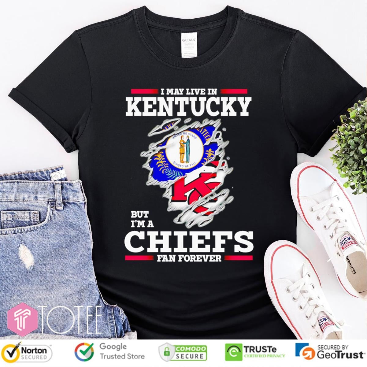 I May Live In Kentucky But Im A Kansas City Chiefs Fan Forever Torn T-shirt