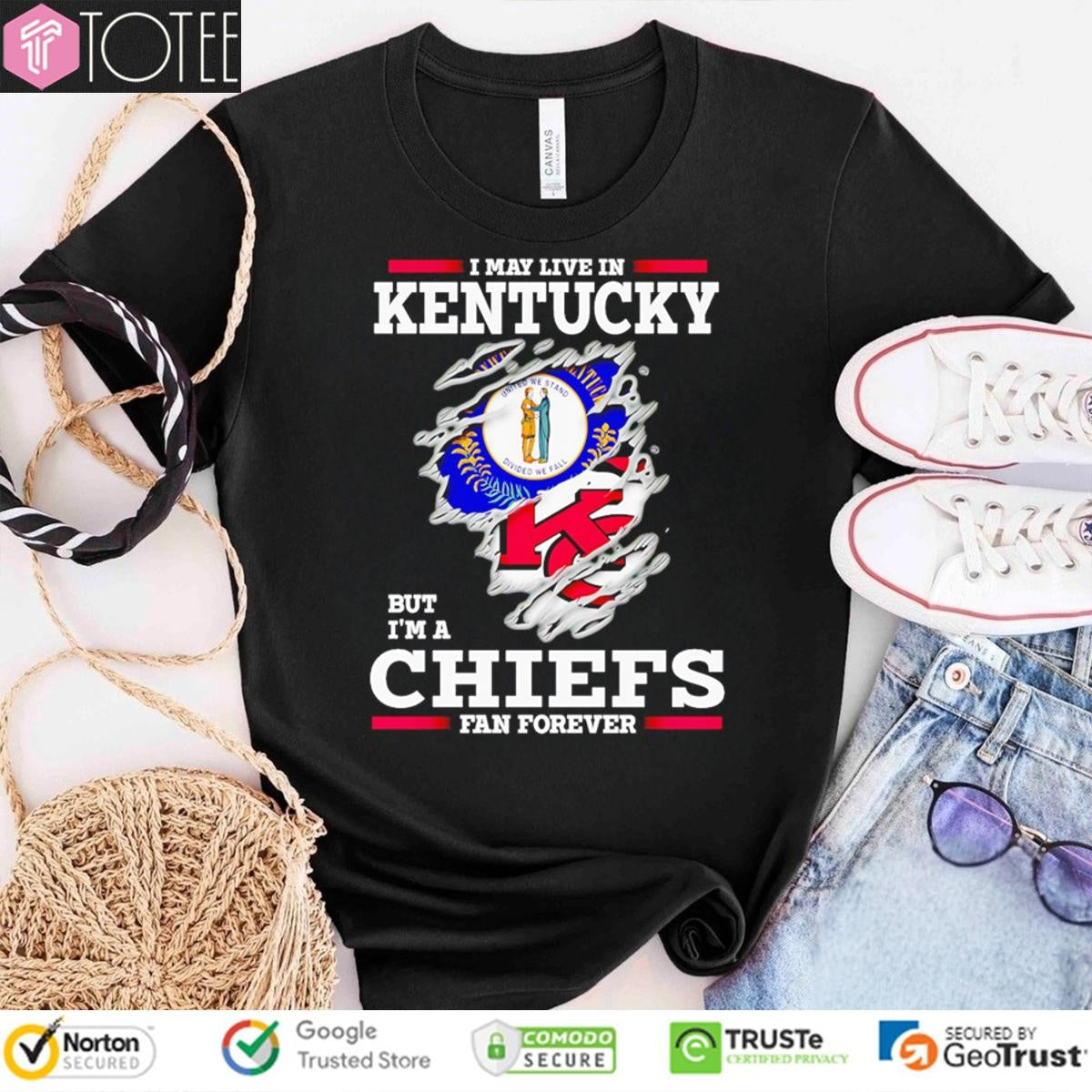 I May Live In Kentucky But Im A Kansas City Chiefs Fan Forever Torn T-shirt