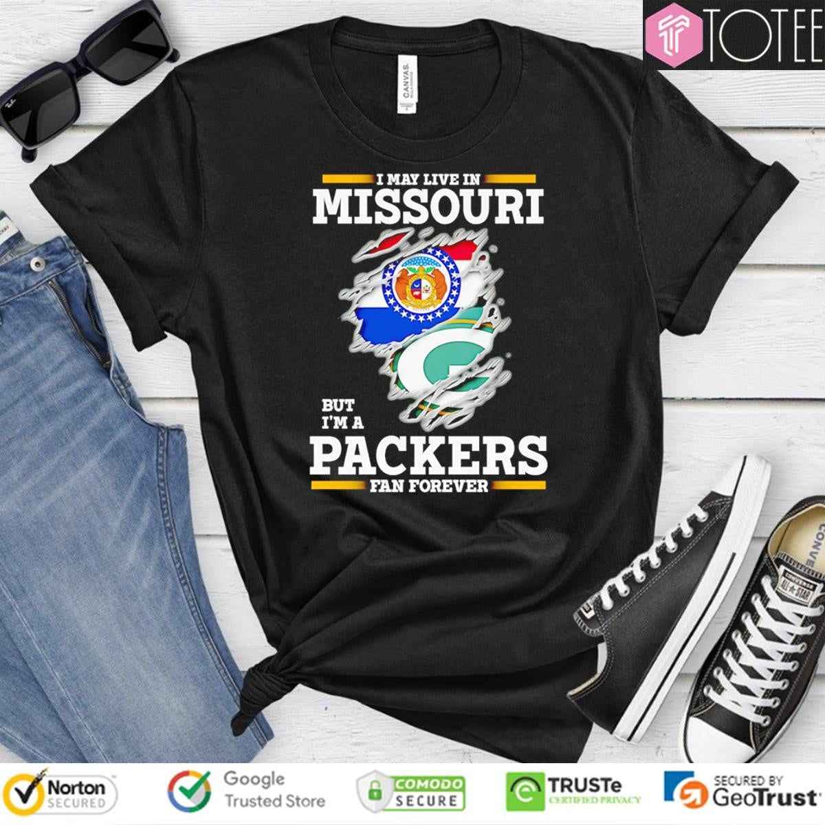 I May Live In Missouri But Im A Green Bay Packers Fan Forever Torn T-shirt
