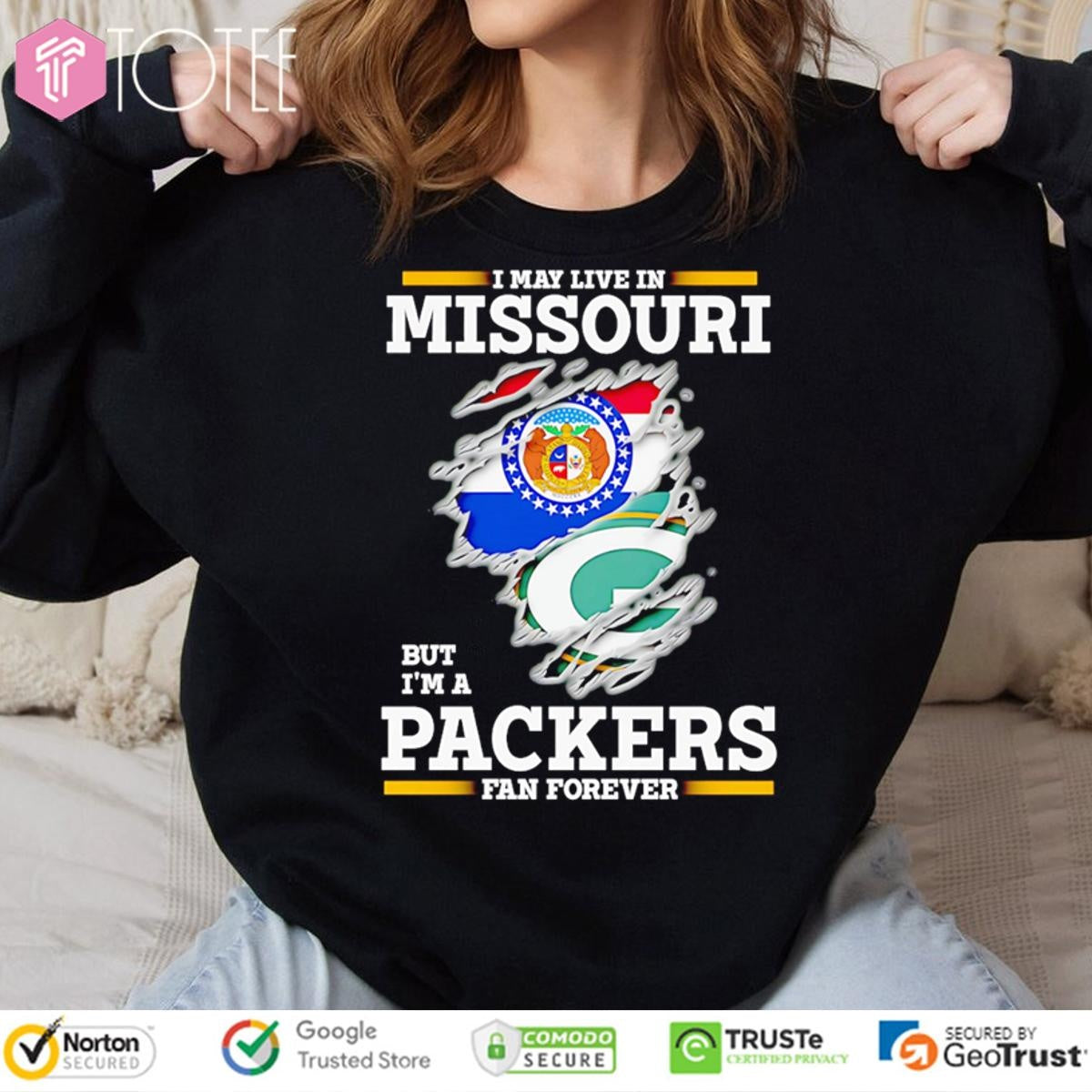 I May Live In Missouri But Im A Green Bay Packers Fan Forever Torn T-shirt