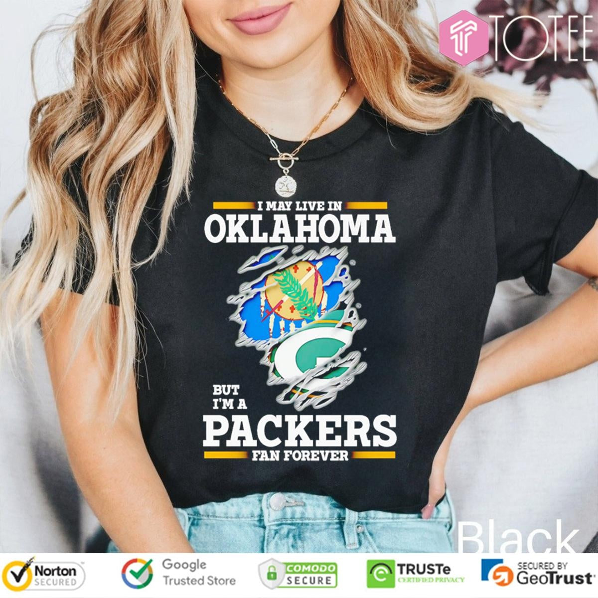 I May Live In Oklahoma But Im A Green Bay Packers Fan Forever Torn T-shirt