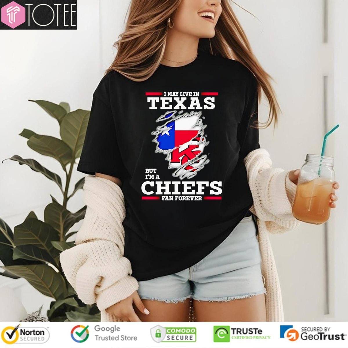 I May Live In Texas But Im A Kansas City Chiefs Fan Forever Torn T-shirt