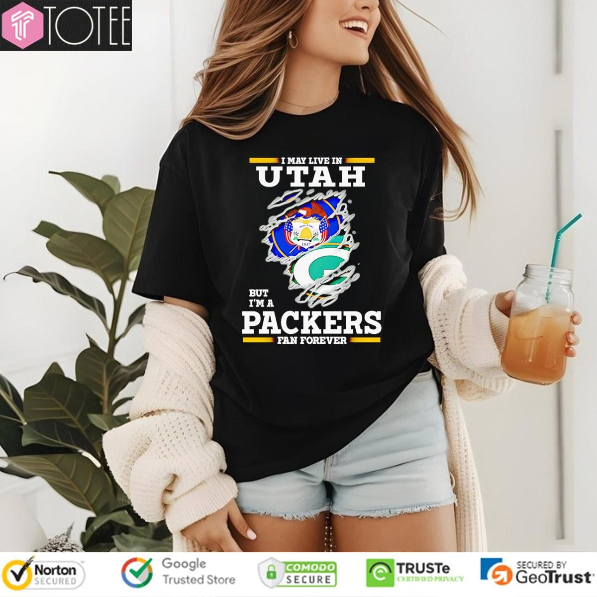I May Live In Utah But Im A Green Bay Packers Fan Forever Torn T-shirt