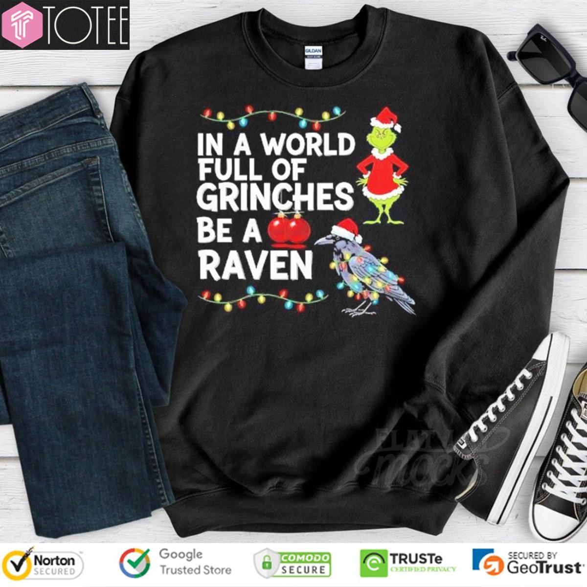 In A World Full Of Grinches Be A Raven Christmas Lights T-shirt