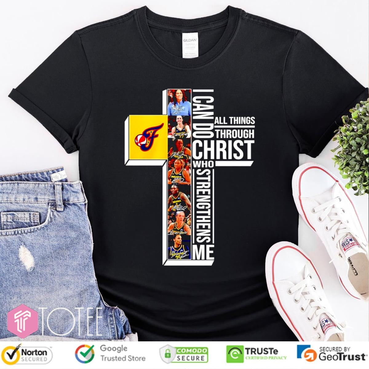 Indiana Fever Cross All Things Through I Can Do Christ Who Strengthens Me T-shirt