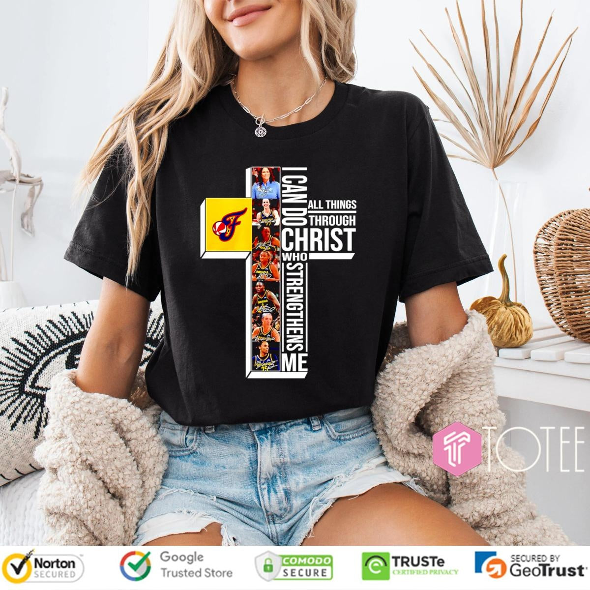 Indiana Fever Cross All Things Through I Can Do Christ Who Strengthens Me T-shirt