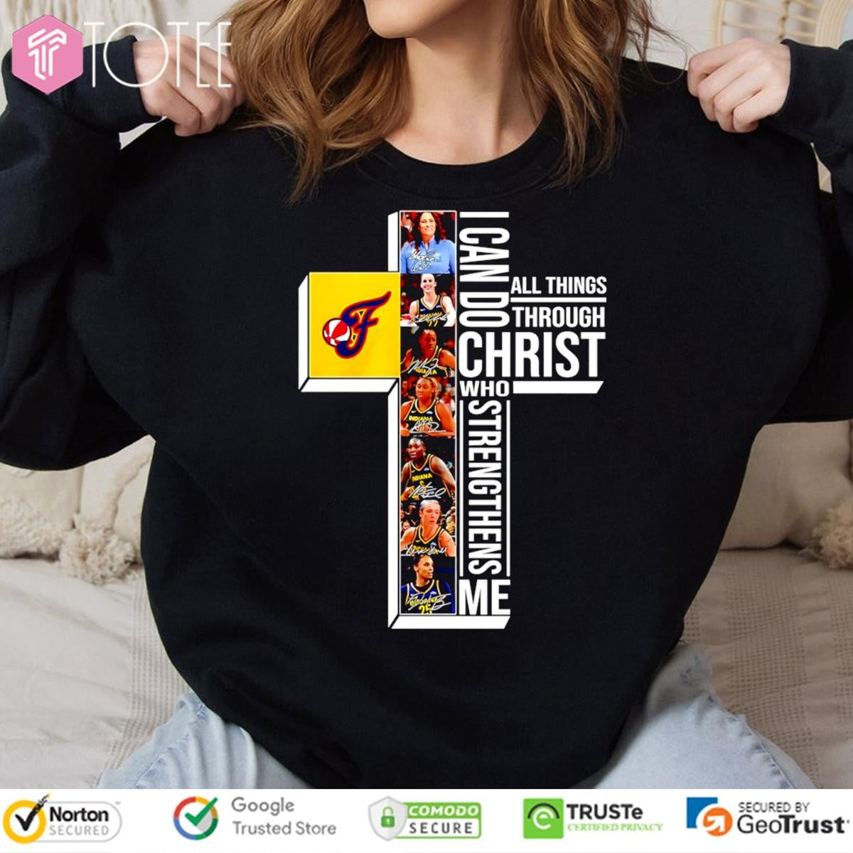 Indiana Fever Cross All Things Through I Can Do Christ Who Strengthens Me T-shirt