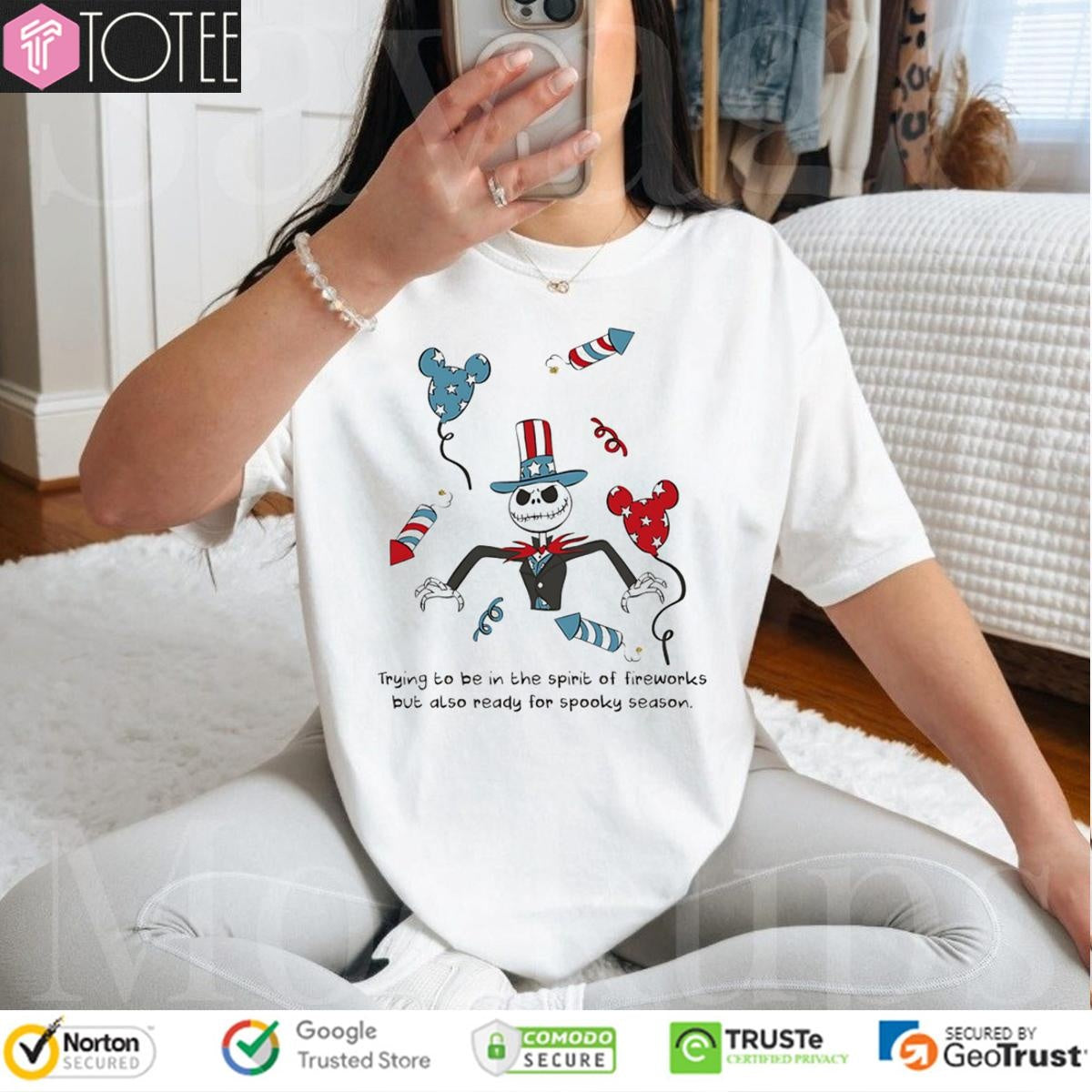 Jack Skellington Trying To Be In The Spirit Of Fireworks T-shirt