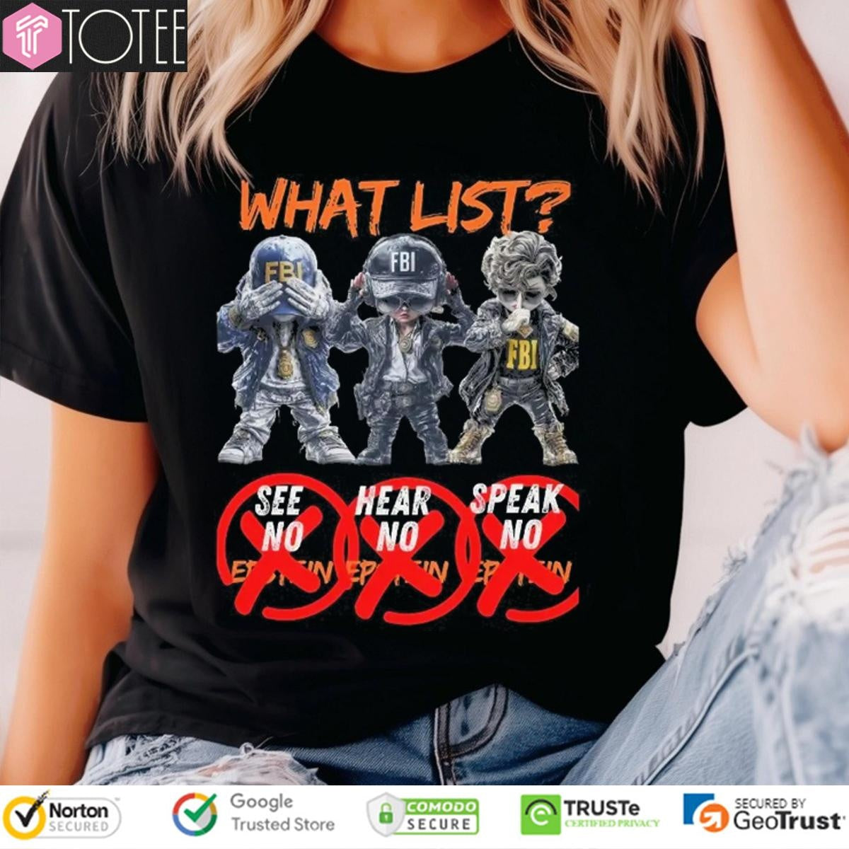 Jeffrey Epstein Fbi What List Forbidden List See No Hear No Speak No T-shirt
