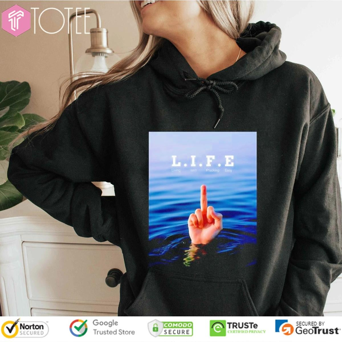 L.I.F.E Living Isnt Fucking Easy Middle Finger Hand Sign T-shirt