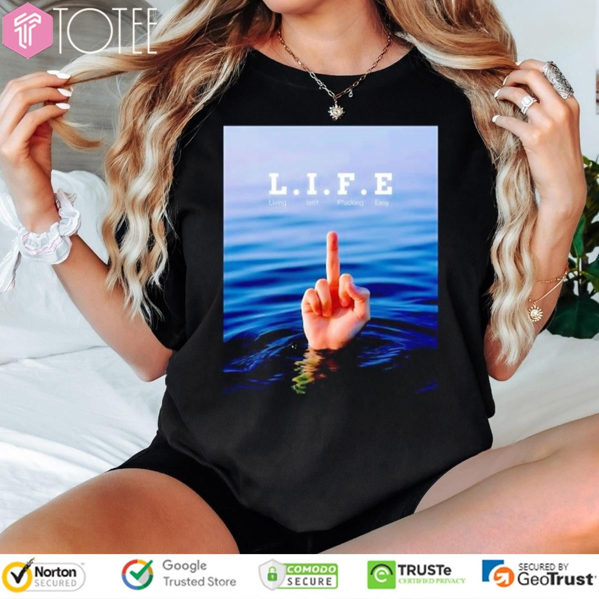 L.I.F.E Living Isnt Fucking Easy Middle Finger Hand Sign T-shirt