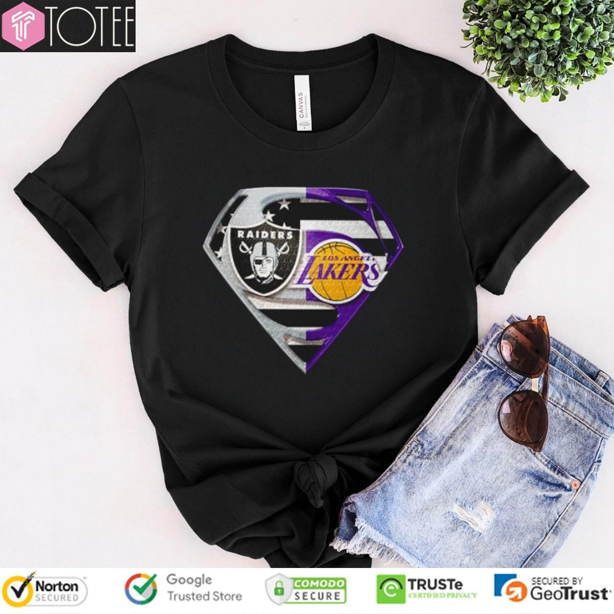 Las Vegas Raiders And Los Angeles Lakers Superman American Flag T-shirt